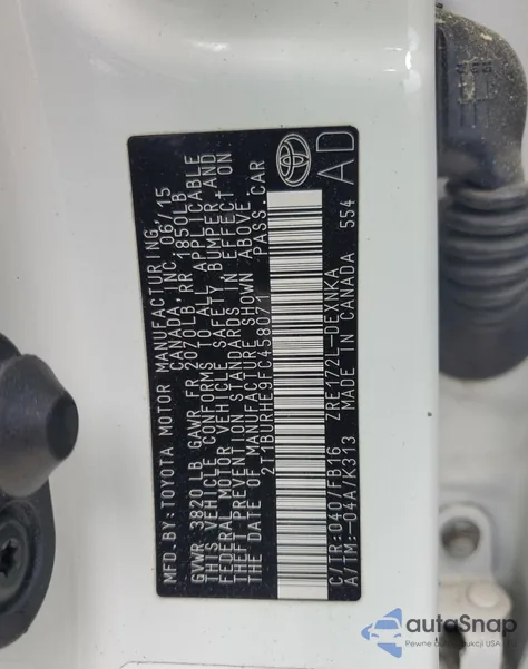 2015 Toyota Corolla Le z USA, uszkodzony, nr VIN 2T1BURHE9FC458071